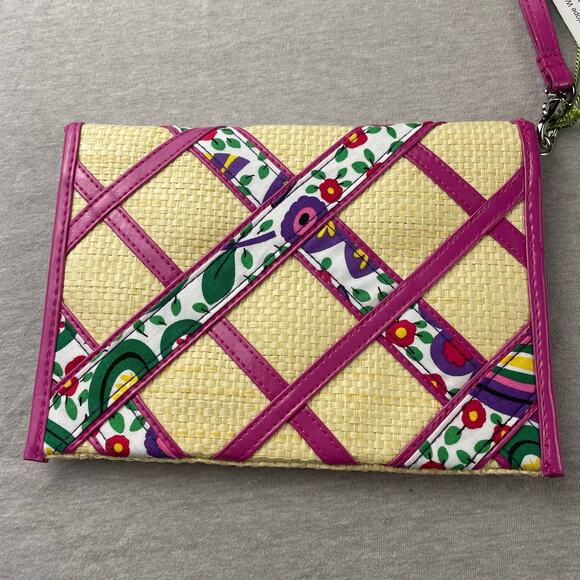 New Retired Vera Bradley Viva La Vera Envelope Wristlet Straw Woven Pink NWT - Picture 2 of 8
